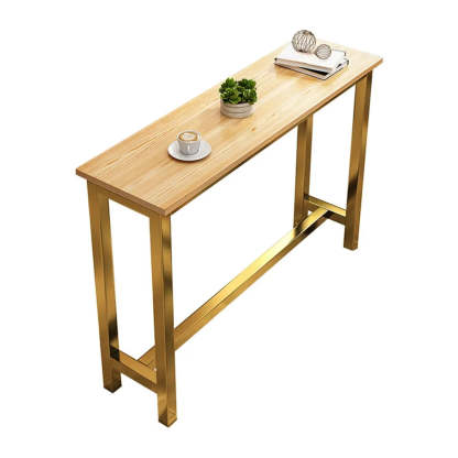 Casual Natural Wood Black Rectangular Timber Bar Table — Gold / Table Only