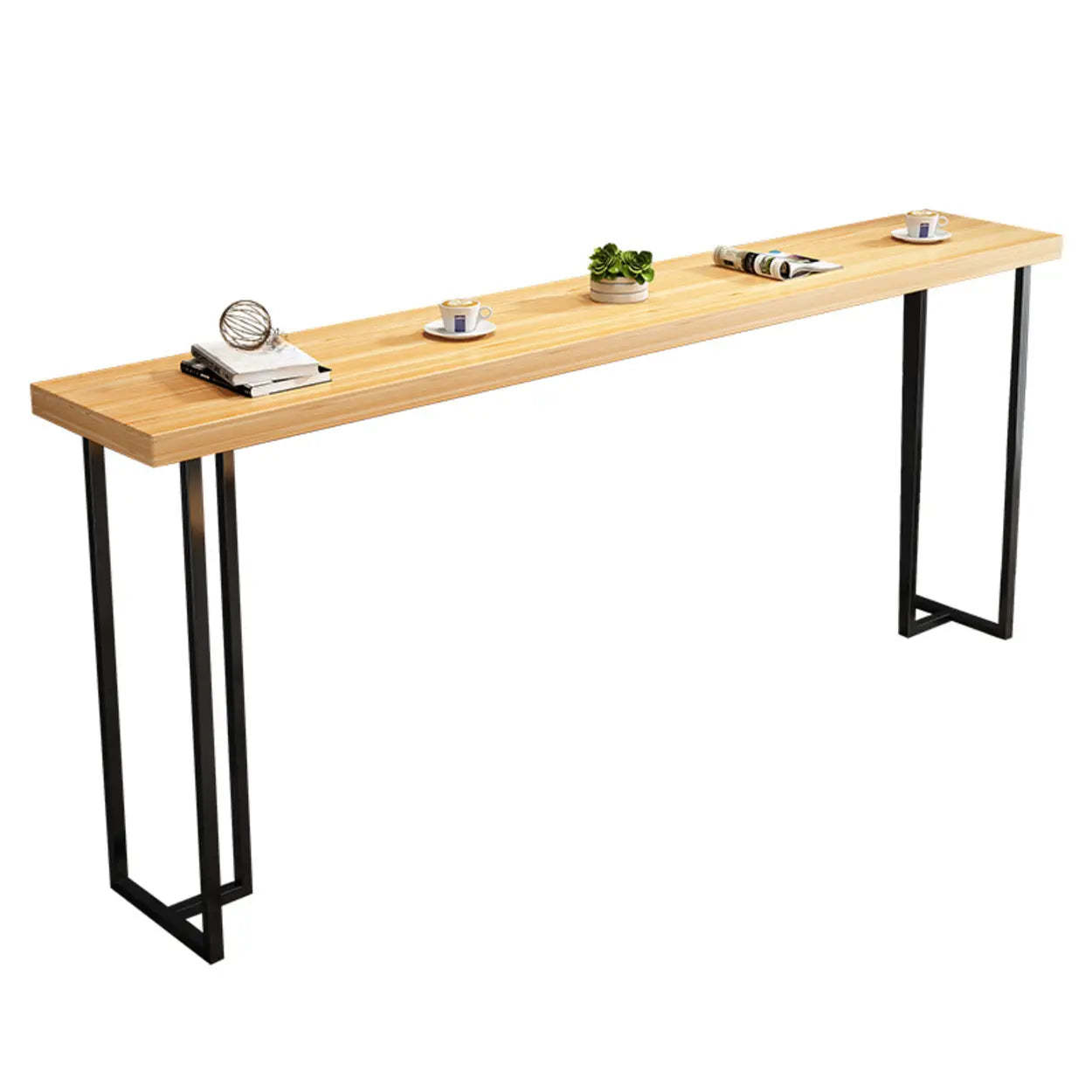 Casual Natural Wood Black Rectangular Timber Bar Table — Burnished Gold / Table Only
