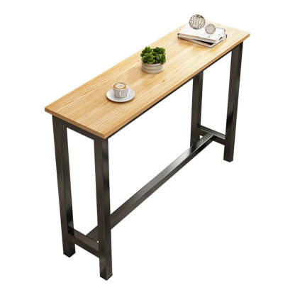 Casual Natural Wood Black Rectangular Timber Bar Table — Electroplated Black / Table Only