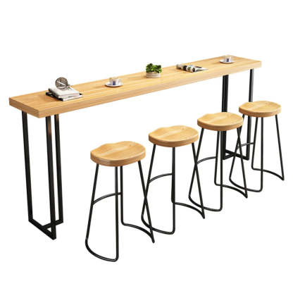 Casual Natural Wood Black Rectangular Timber Bar Table — Black / Table Only
