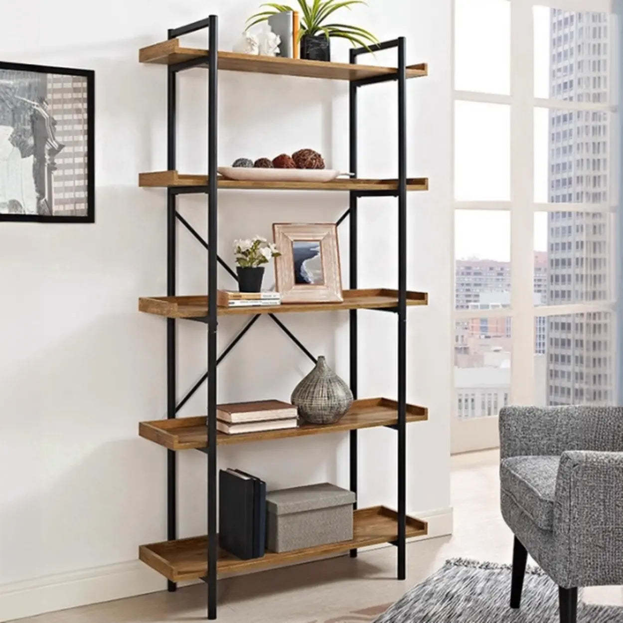 Casual Open-Back Metal Frame Rectangular Bookcase