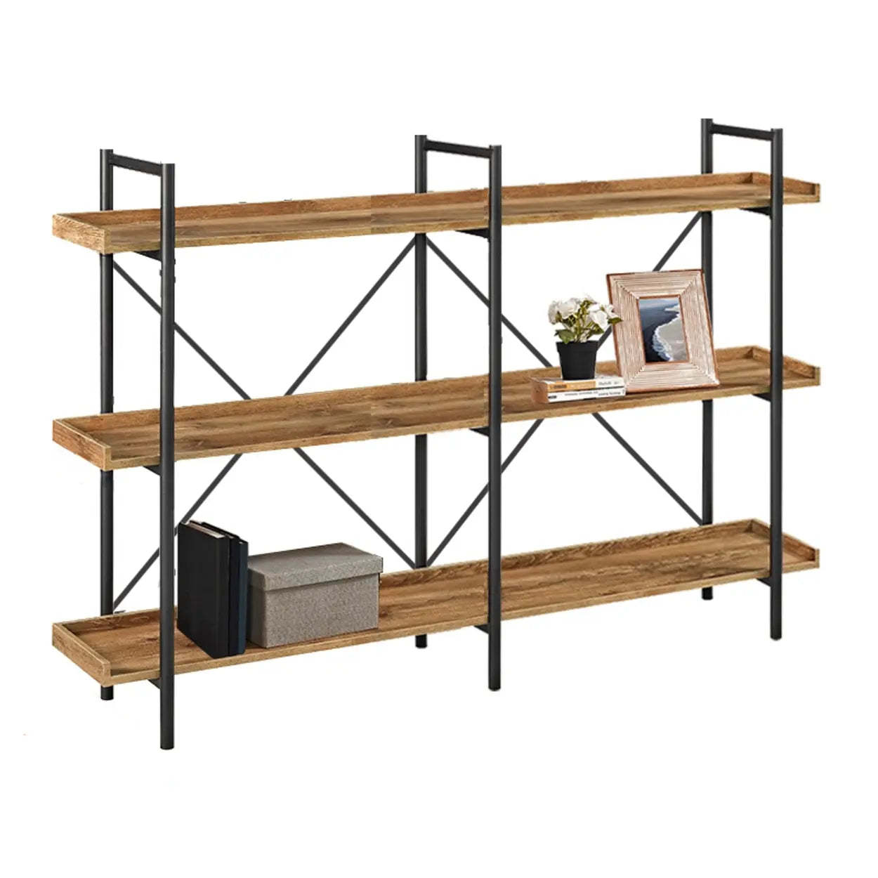 Casual Open-Back Metal Frame Rectangular Bookcase