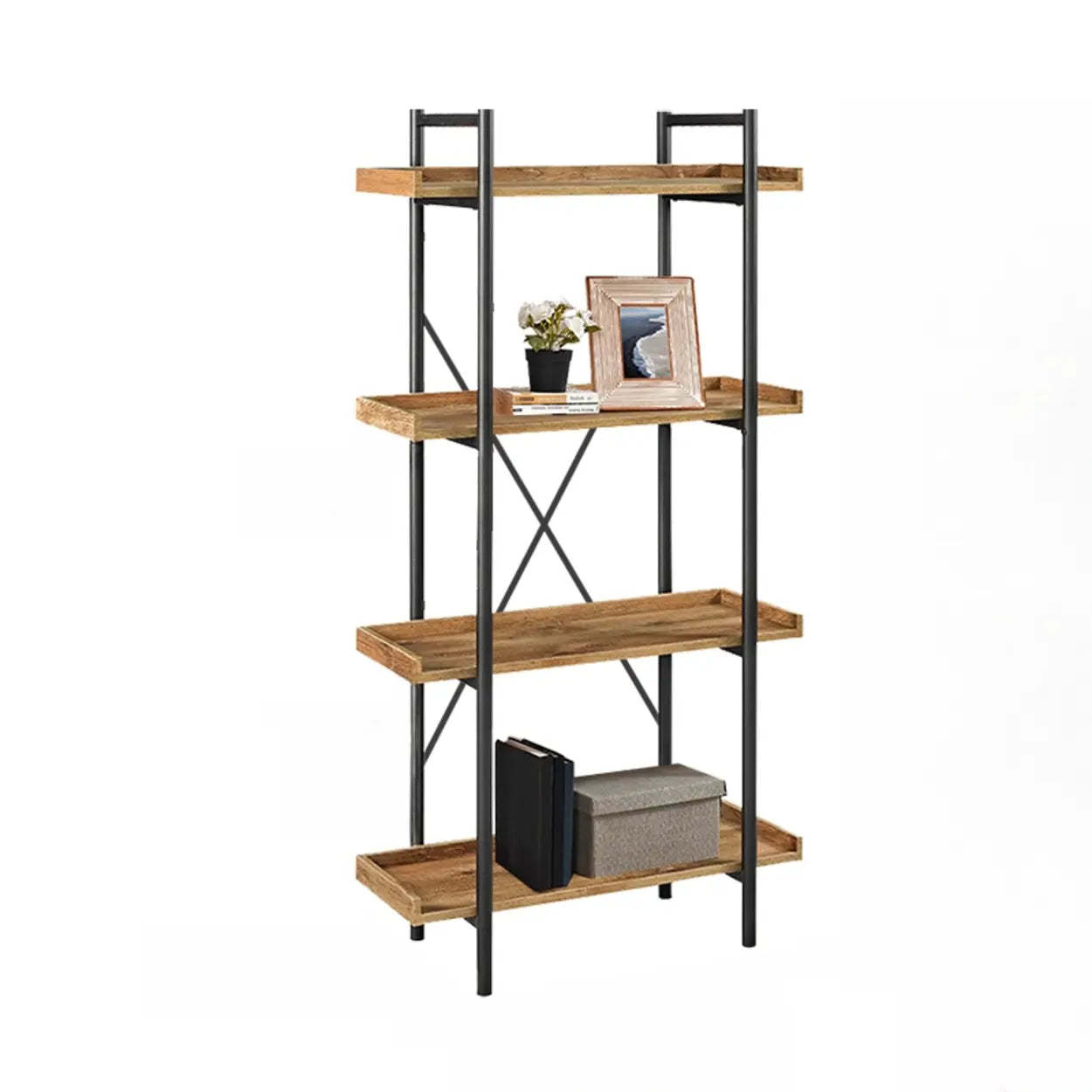 Casual Open-Back Metal Frame Rectangular Bookcase
