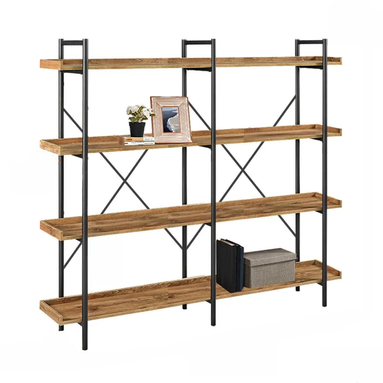 Casual Open-Back Metal Frame Rectangular Bookcase