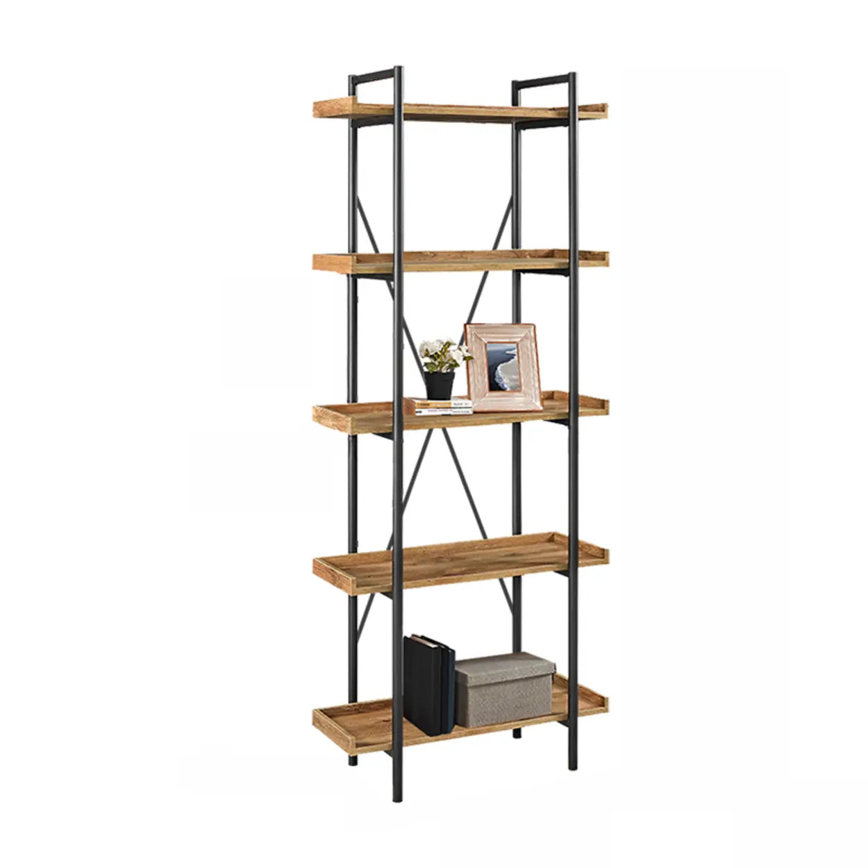Casual Open-Back Metal Frame Rectangular Bookcase