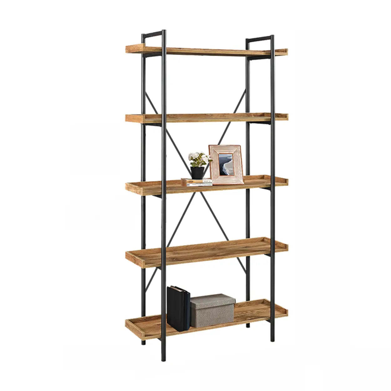 Casual Open-Back Metal Frame Rectangular Bookcase