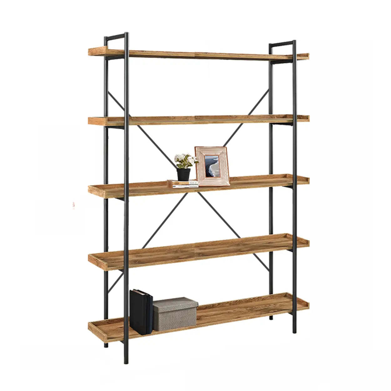 Casual Open-Back Metal Frame Rectangular Bookcase