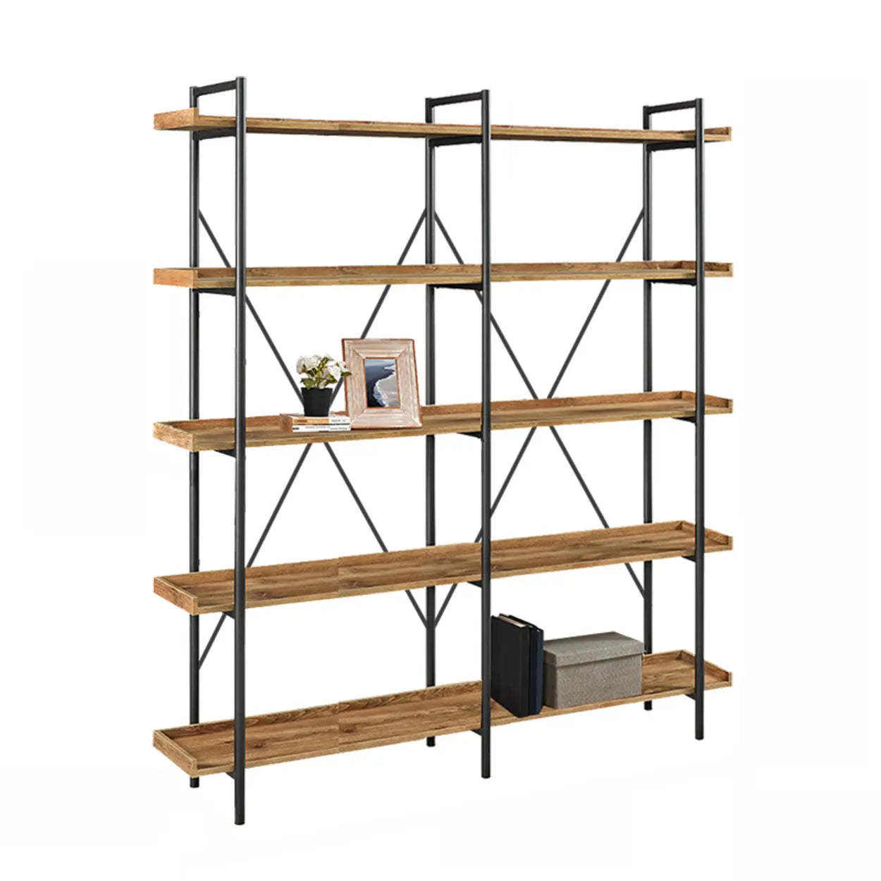 Casual Open-Back Metal Frame Rectangular Bookcase