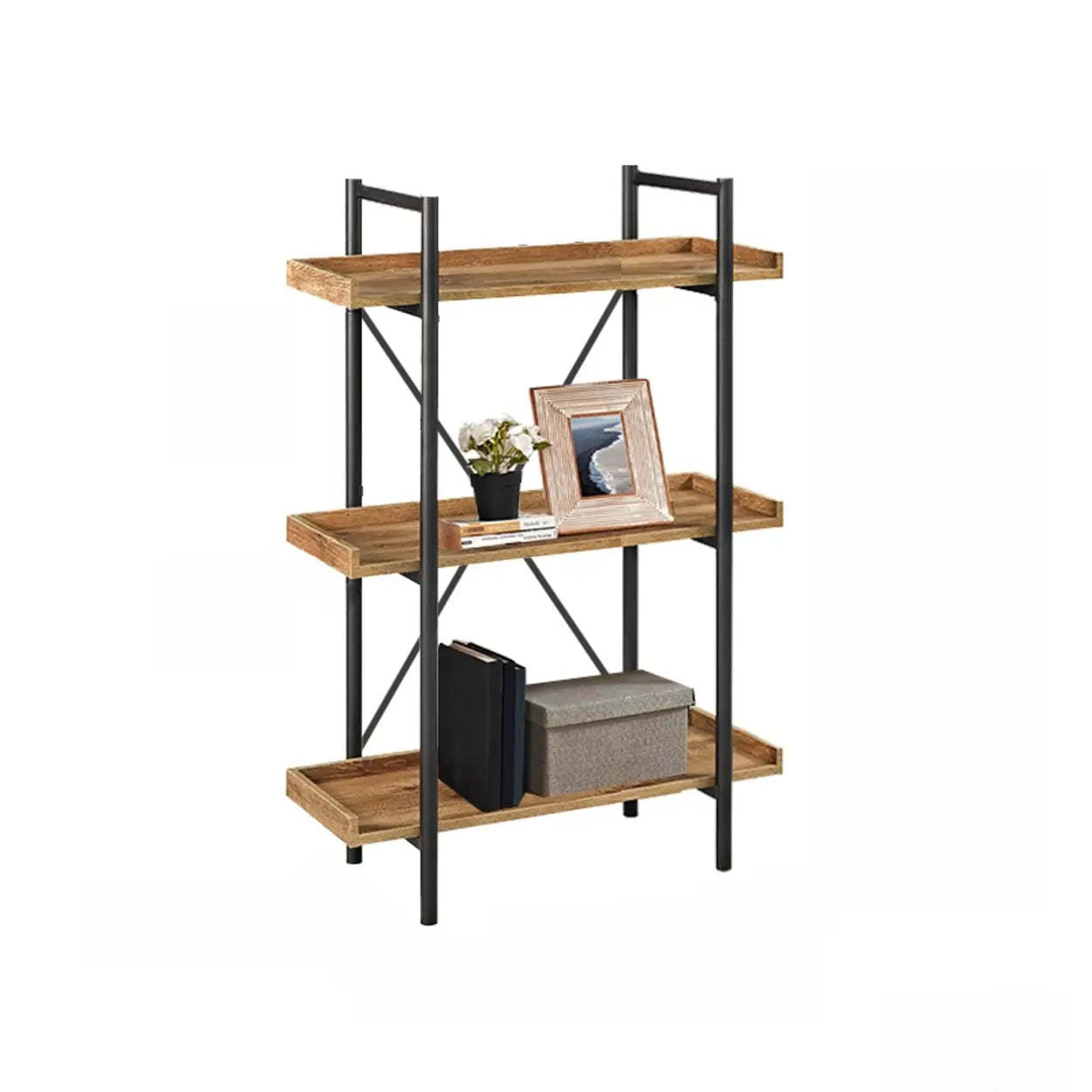 Casual Open-Back Metal Frame Rectangular Bookcase