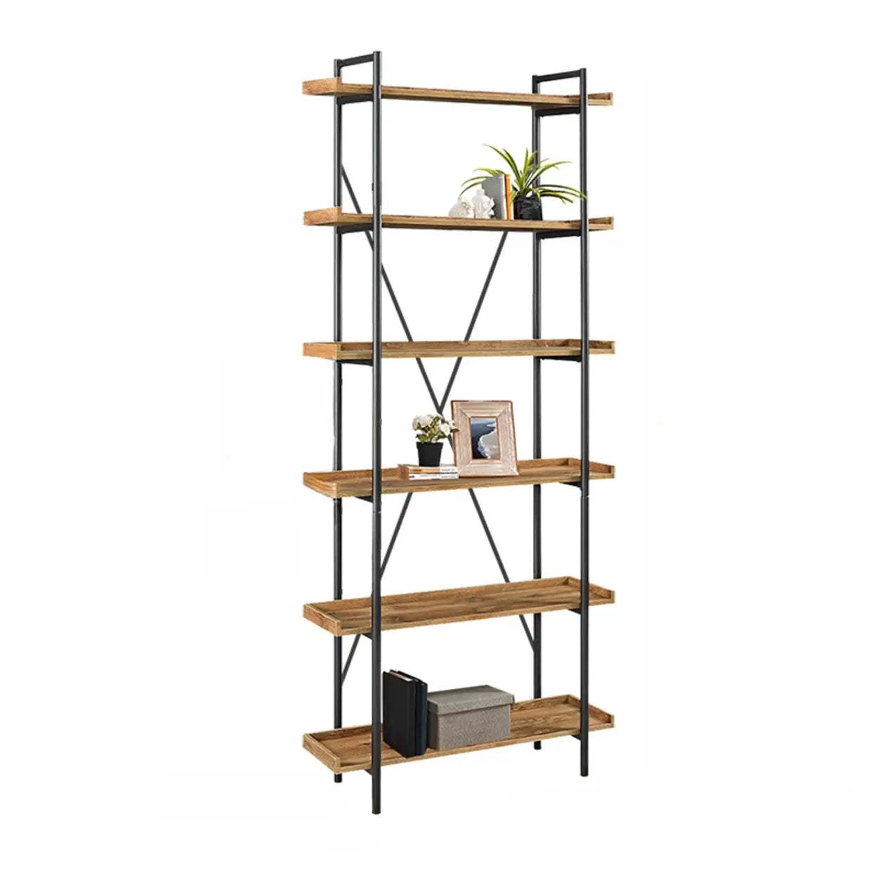 Casual Open-Back Metal Frame Rectangular Bookcase