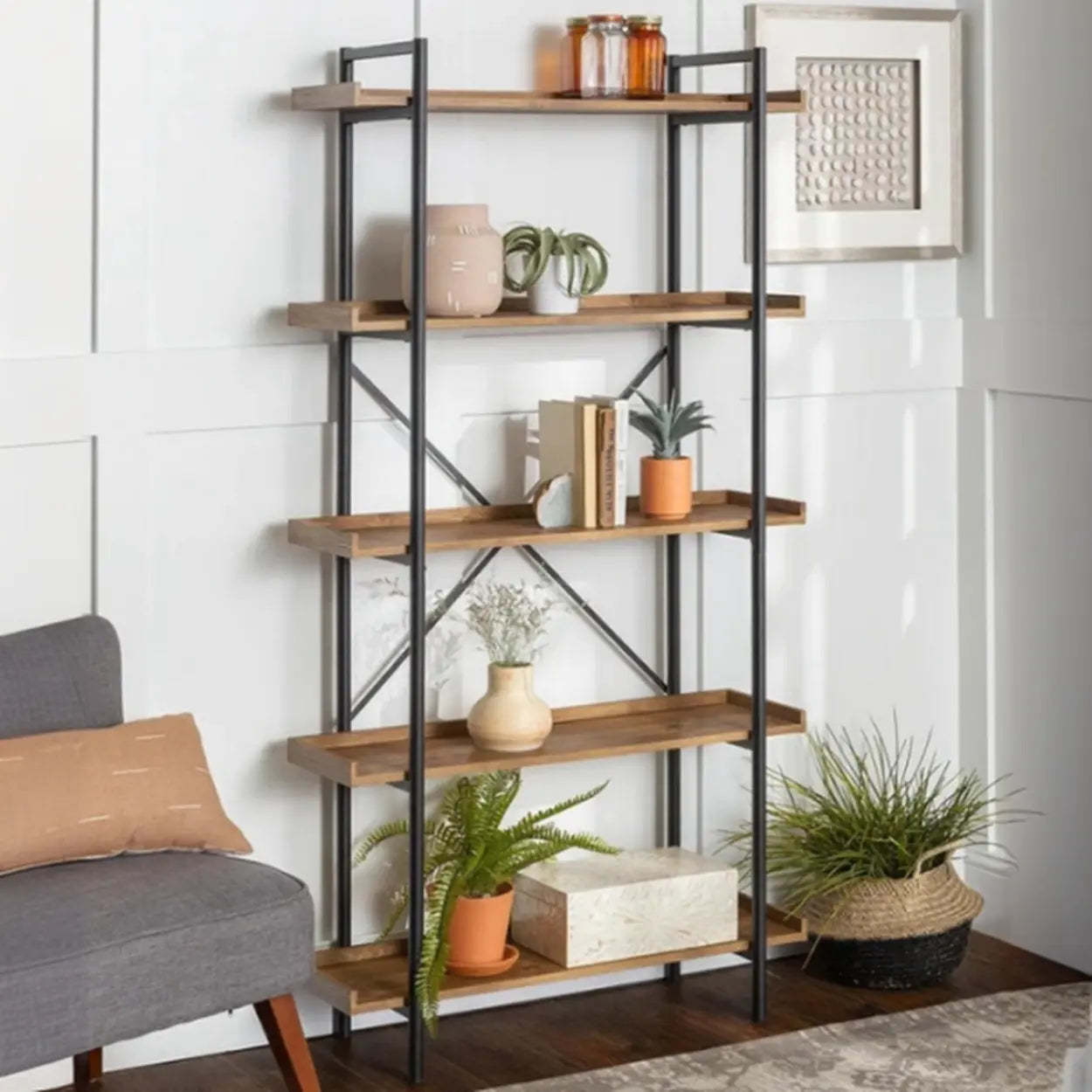 Casual Open-Back Metal Frame Rectangular Bookcase