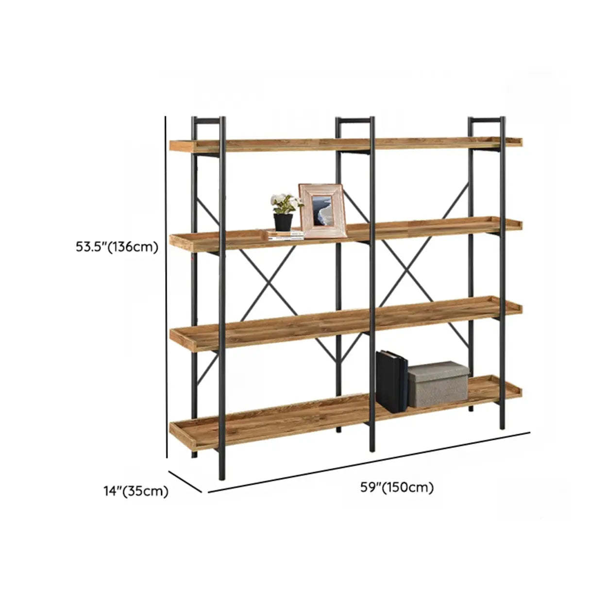 Casual Open-Back Metal Frame Rectangular Bookcase
