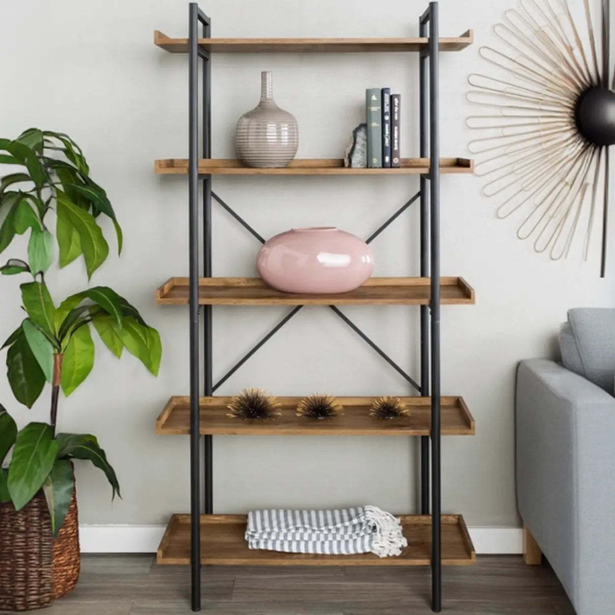 Casual Open-Back Metal Frame Rectangular Bookcase