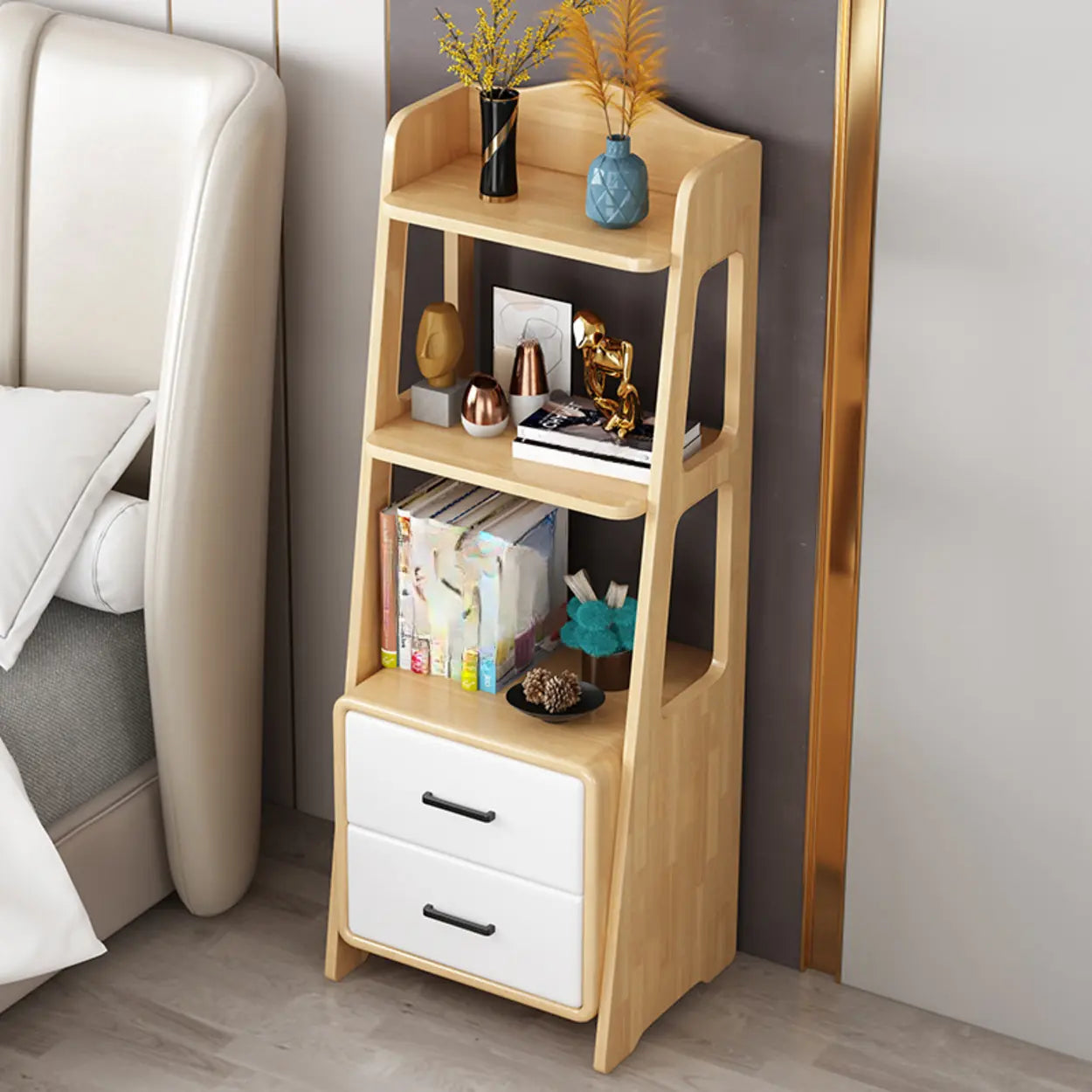 Casual Open Back Natural Wood Ladder Bookcase