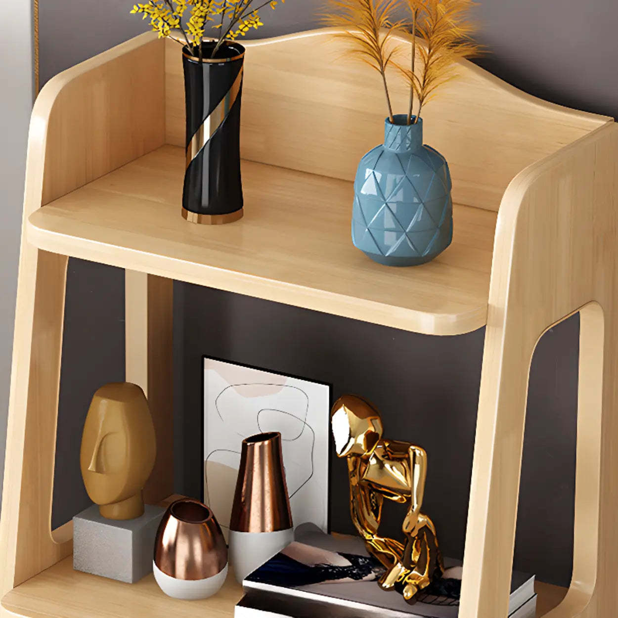Casual Open Back Natural Wood Ladder Bookcase