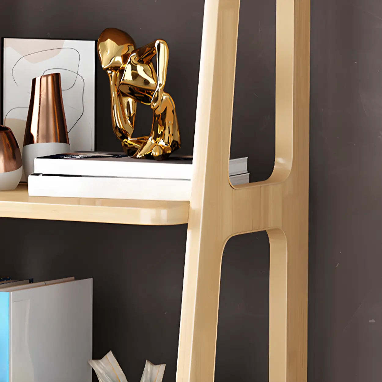 Casual Open Back Natural Wood Ladder Bookcase