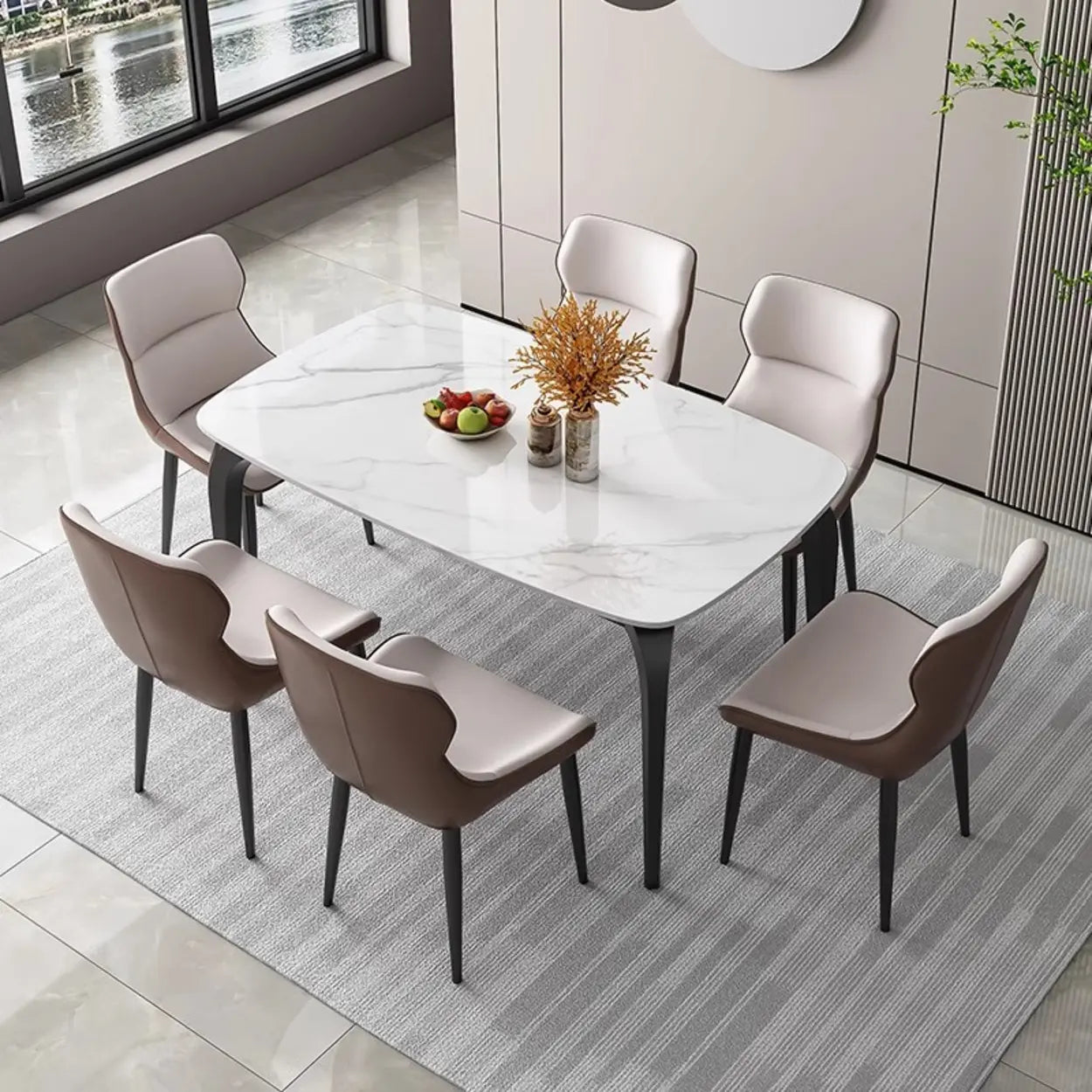 Casual White Round Marble Self-Storing Dining Table — Table Only