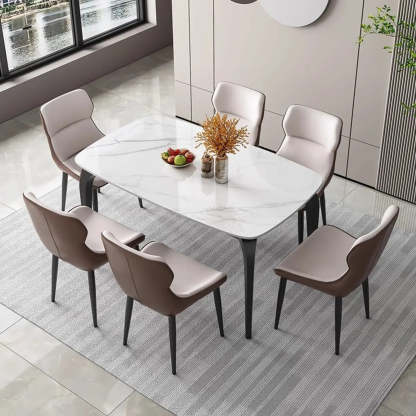 Casual White Round Marble Self-Storing Dining Table — Table Only