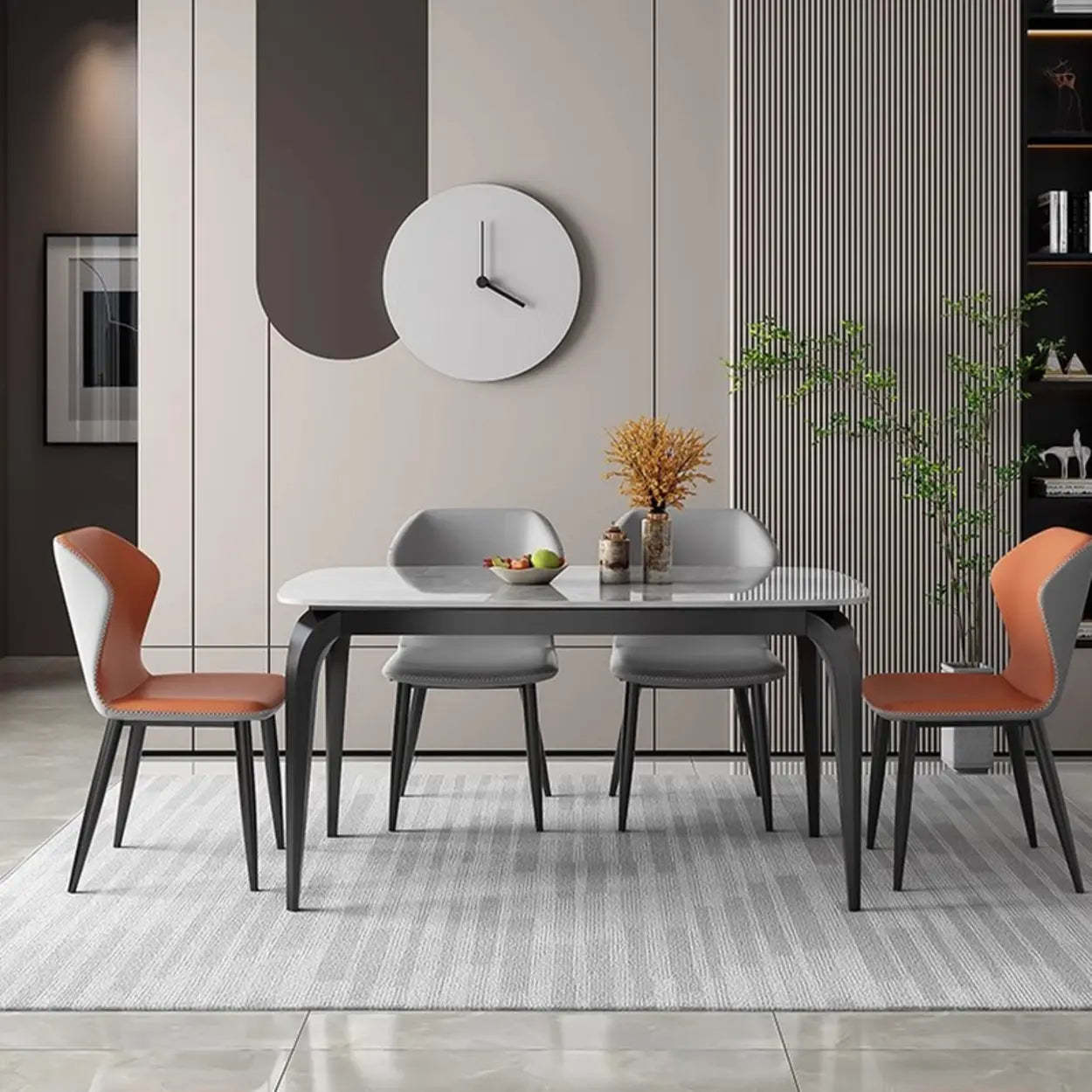 Casual White Round Marble Self-Storing Dining Table — Table Only