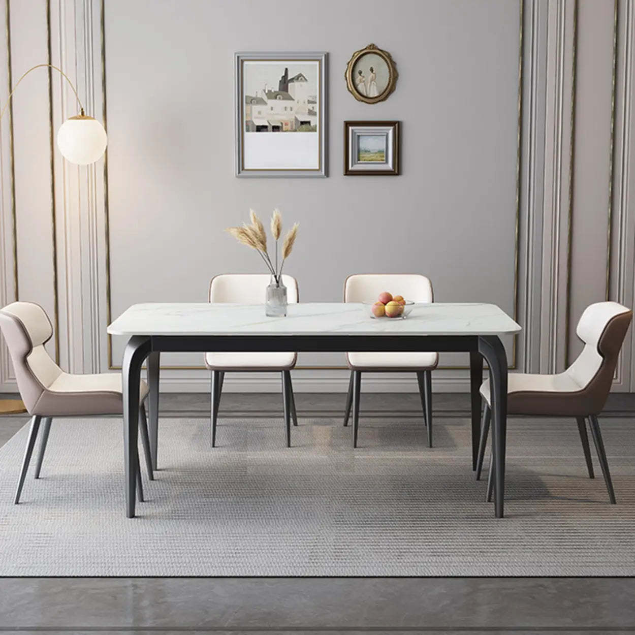 Casual White Round Marble Self-Storing Dining Table