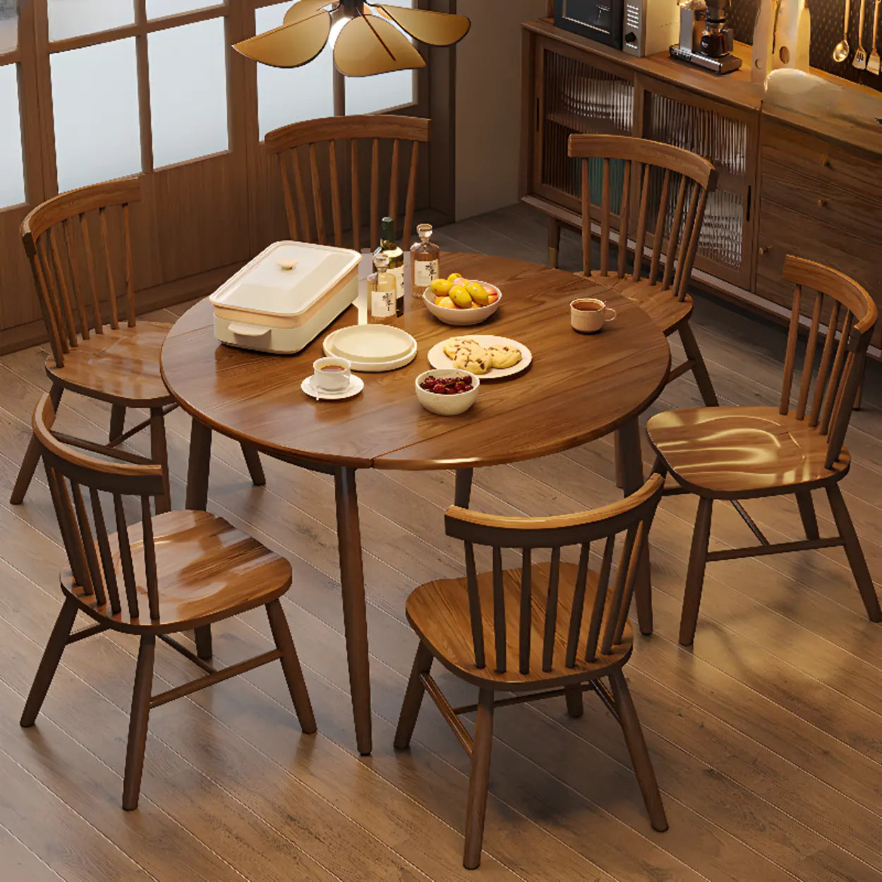 Casual Round Brown Wood Drop-Leaf Dining Table