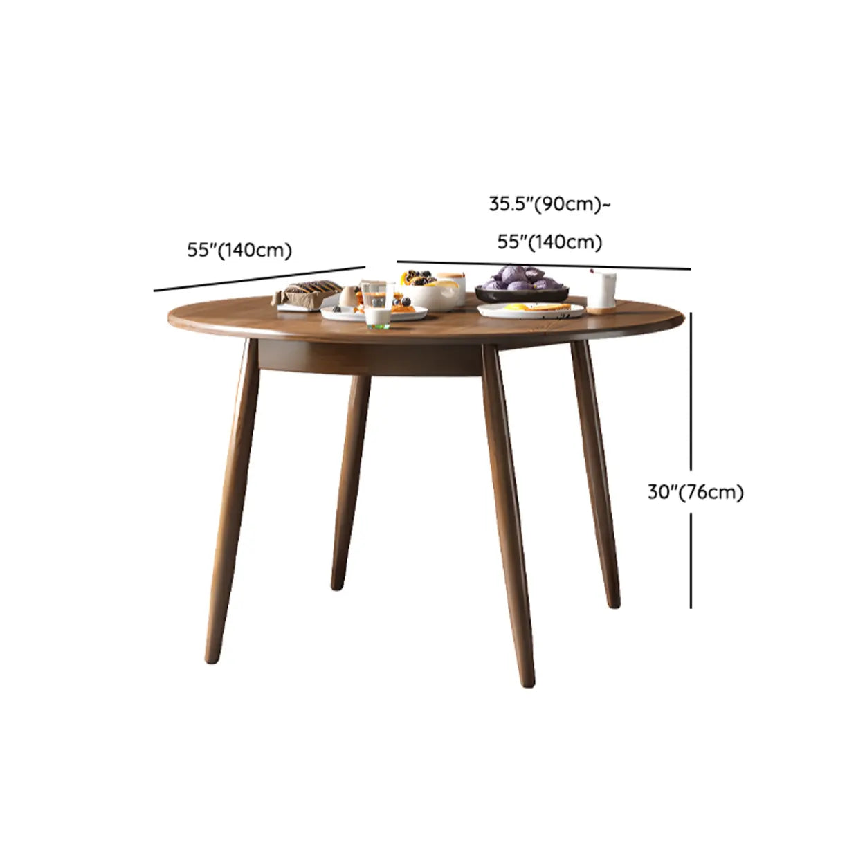 Casual Round Brown Wood Drop-Leaf Dining Table