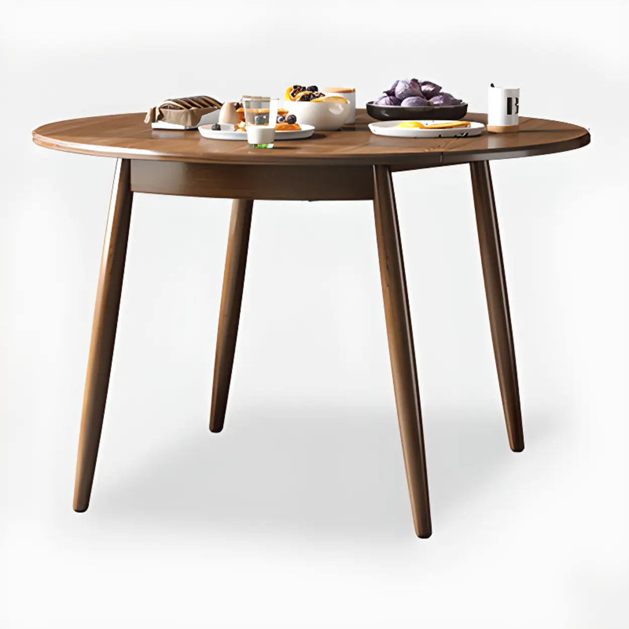 Casual Round Brown Wood Drop-Leaf Dining Table — Table Only