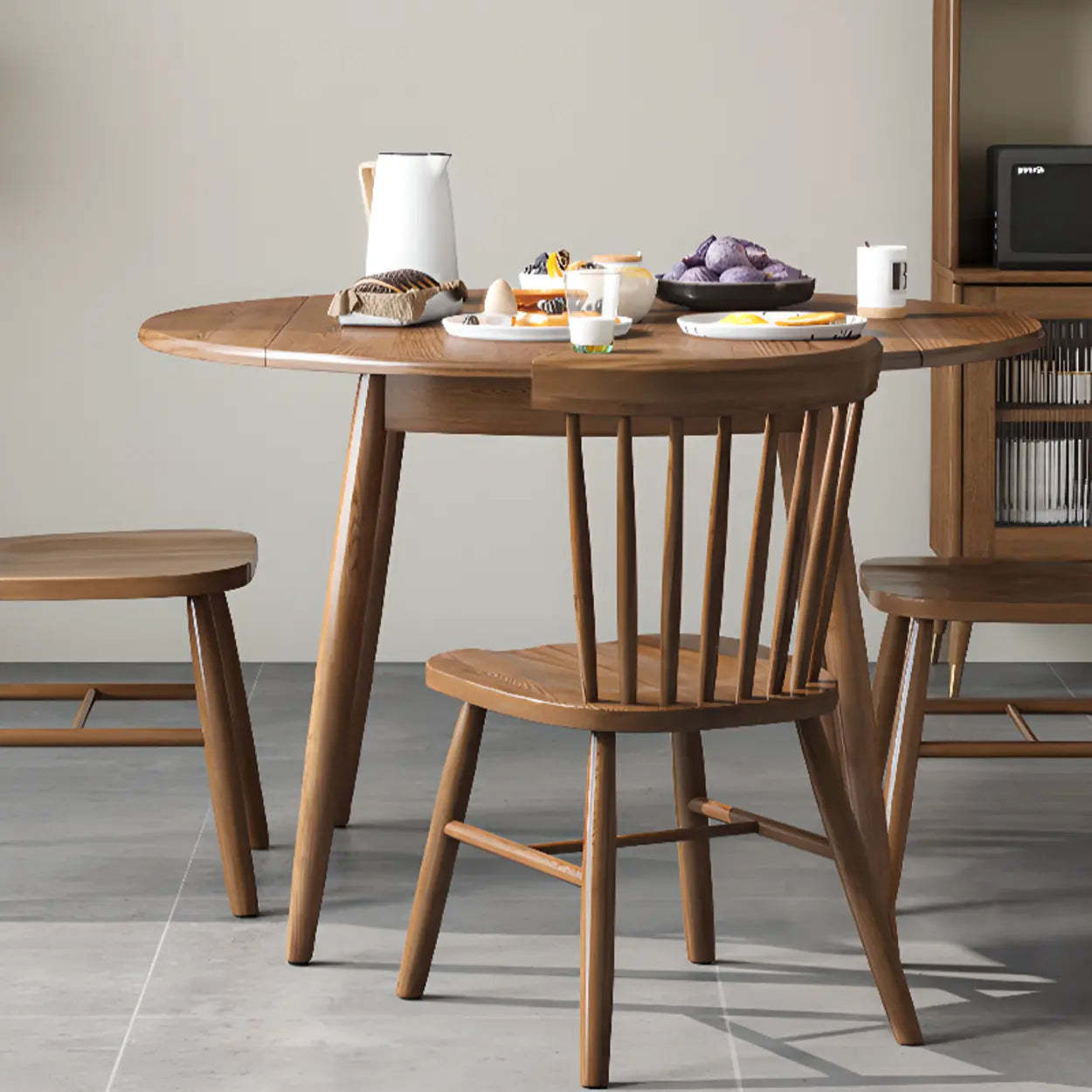 Casual Round Brown Wood Drop-Leaf Dining Table