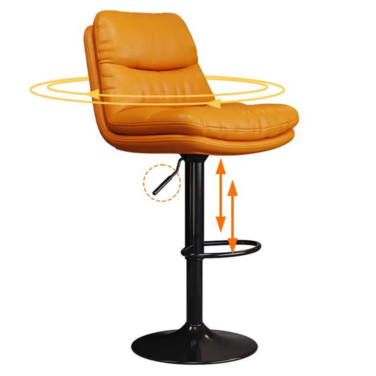 Saddle Leather Swivel Bar Stool with Back — Off-White / Black