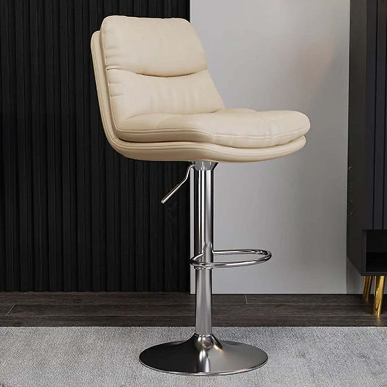 Modern back saddle bar & counter stools in leather — Light Gray / Silver