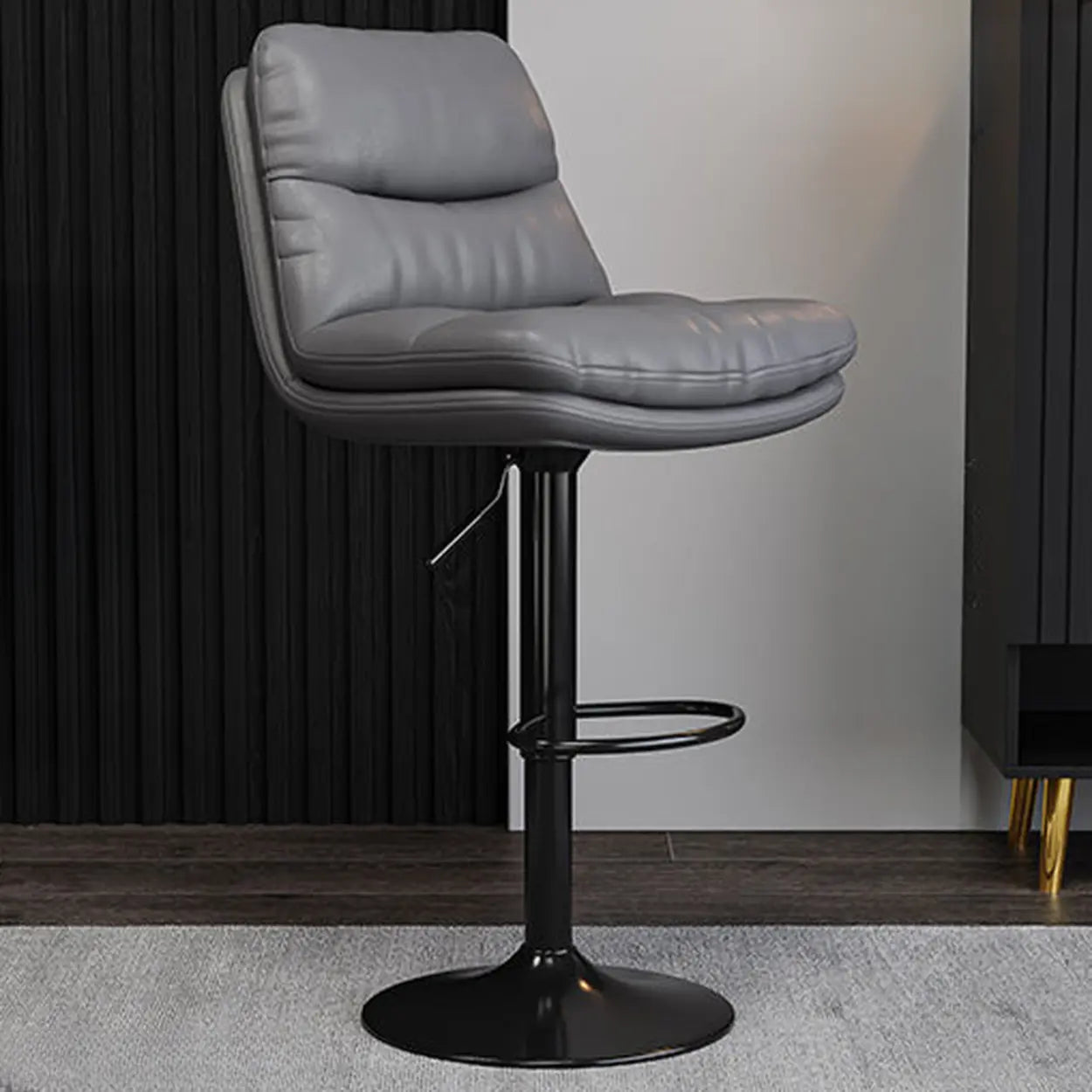 Modern back saddle bar & counter stools in leather — Light Gray / Black