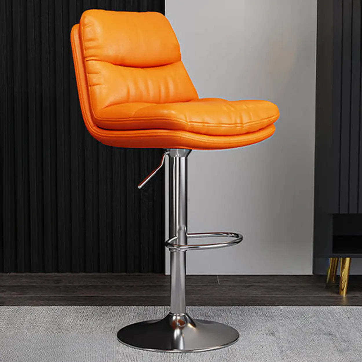 Lighom modern back saddle black bar & counter stools in leather — Silver