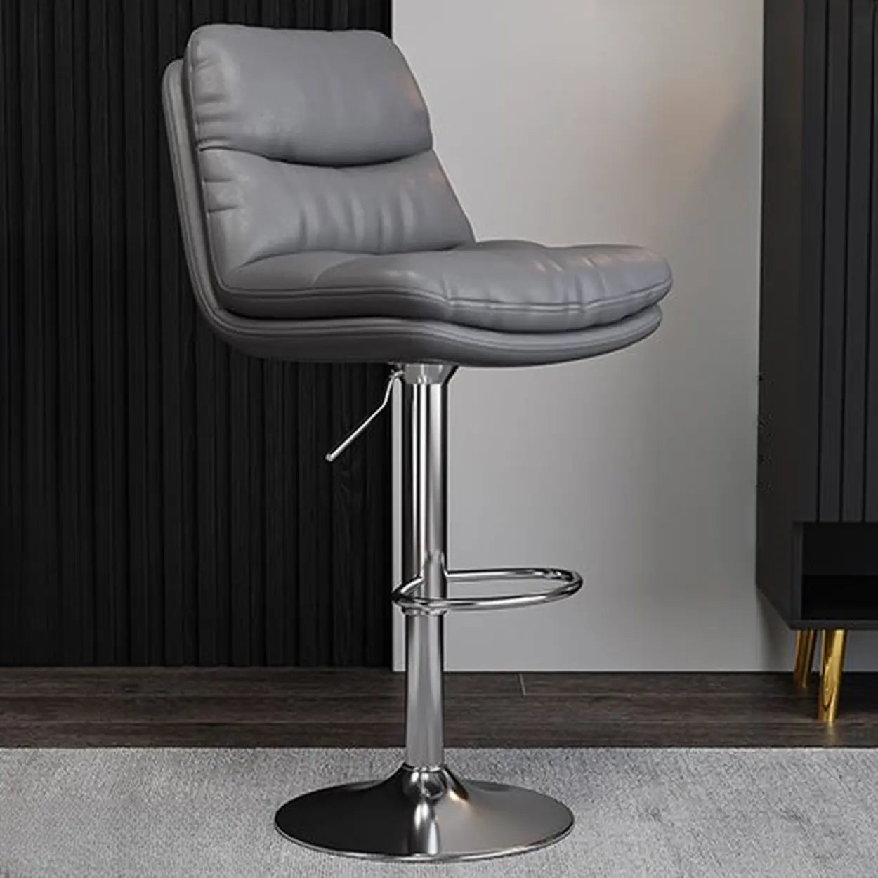Saddle Leather Swivel Bar Stool with Back — Orange / Silver