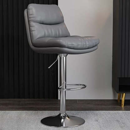 Saddle Leather Swivel Bar Stool with Back — Orange / Silver