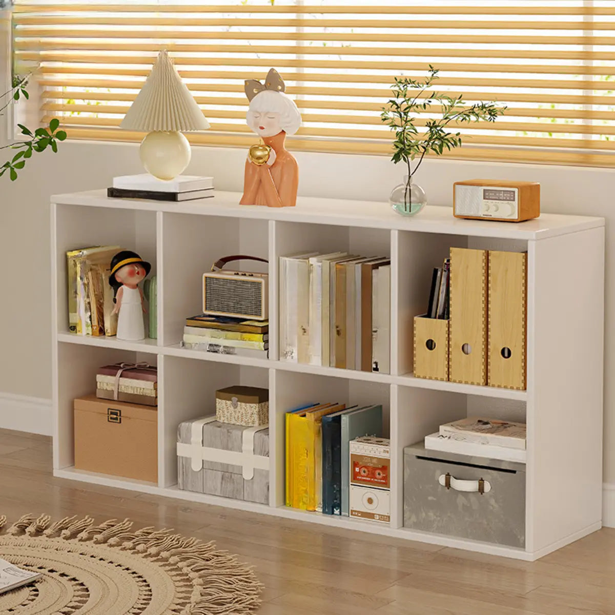 Wood Vertical Wide Closed-Back Bookcase — White