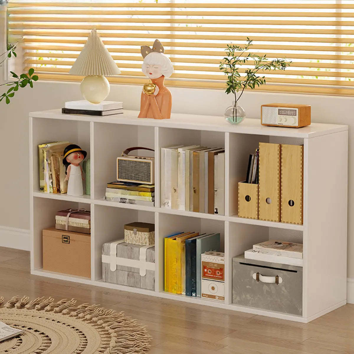 Wood Vertical Wide Closed-Back Bookcase — White