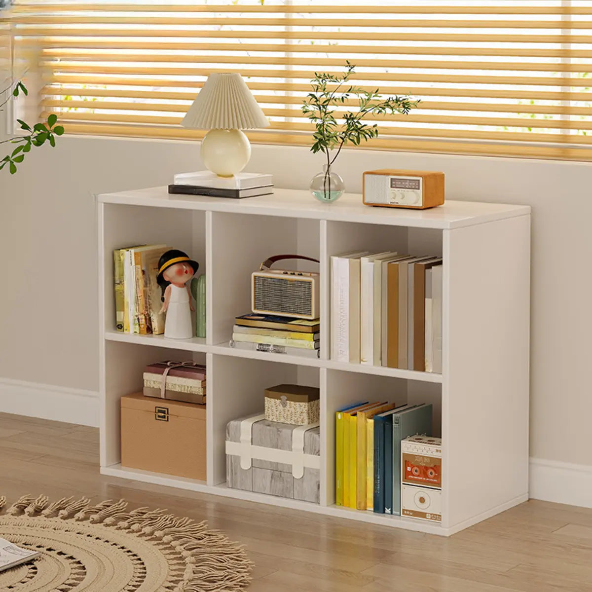 Wood Vertical Wide Closed-Back Bookcase — Oak