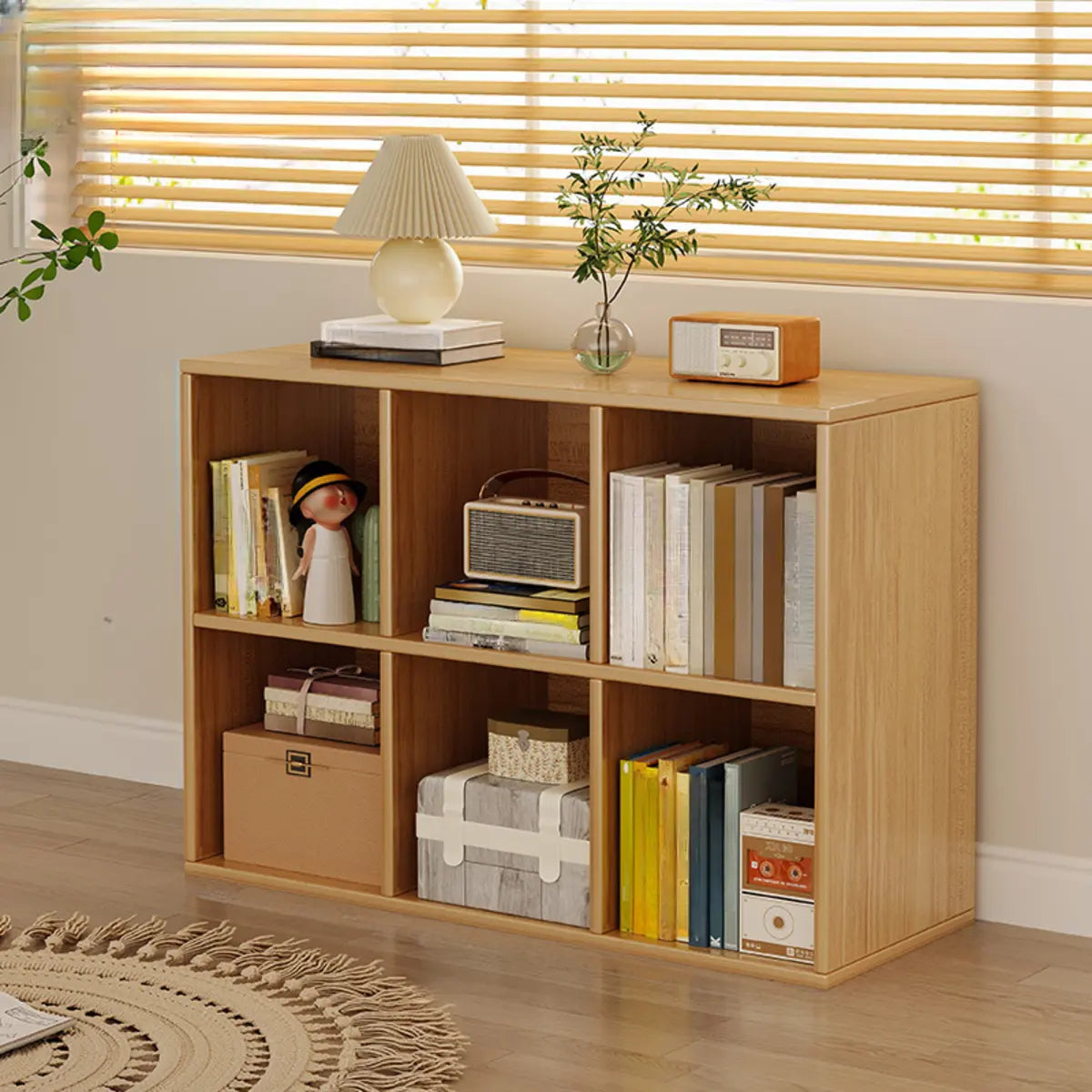 Wood Vertical Wide Closed-Back Bookcase — Oak