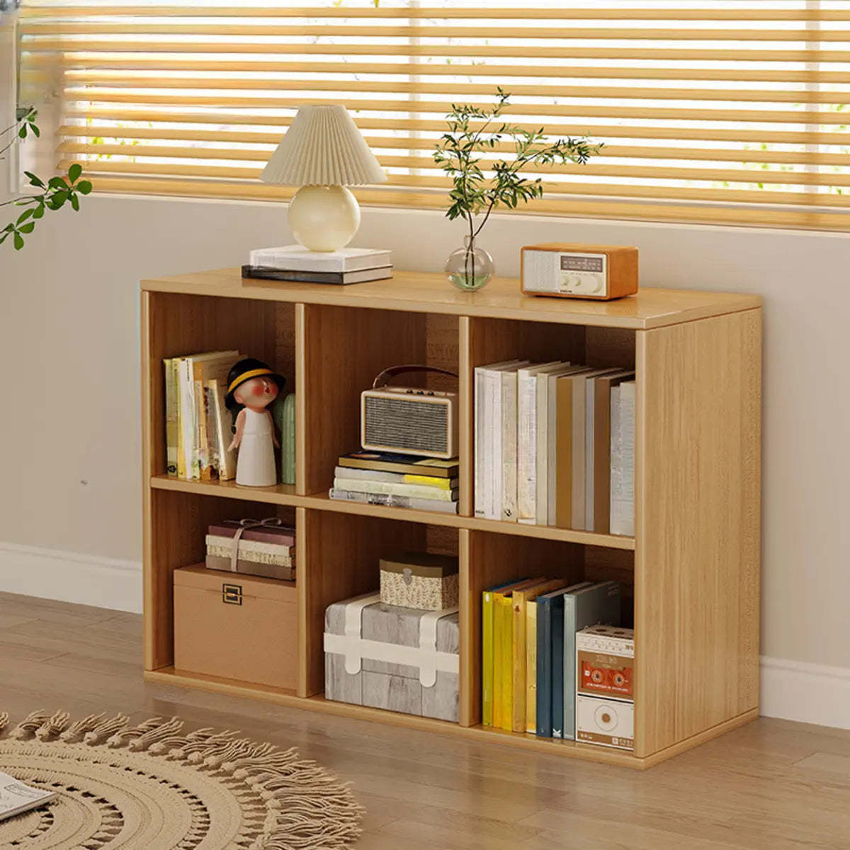 Wood Vertical Wide Closed-Back Bookcase — Oak