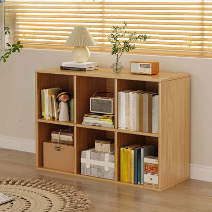 Wood Vertical Wide Closed-Back Bookcase — Oak
