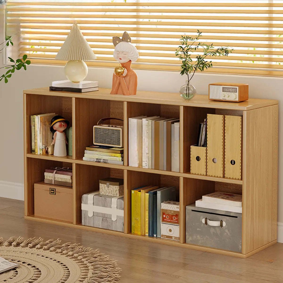 Wood Vertical Wide Closed-Back Bookcase — Oak