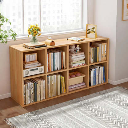 Wood Vertical Wide Closed-Back Bookcase — Oak