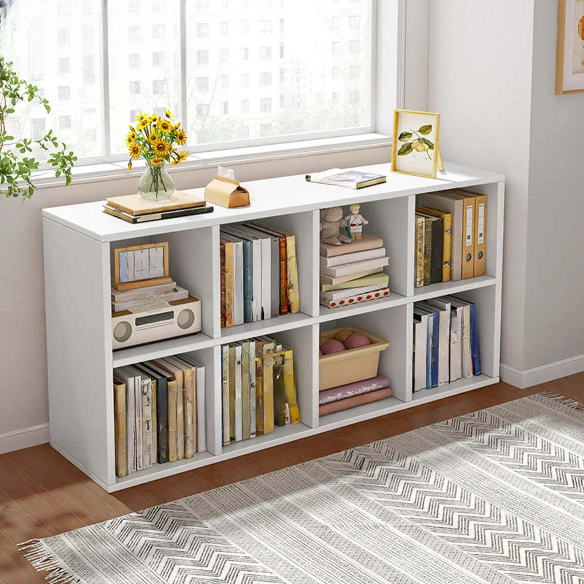 Wood Vertical Wide Closed-Back Bookcase — White