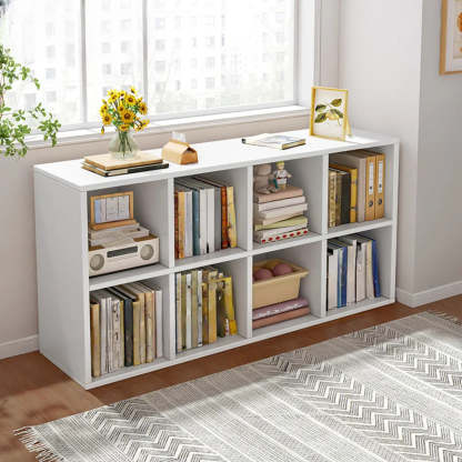 Wood Vertical Wide Closed-Back Bookcase — White