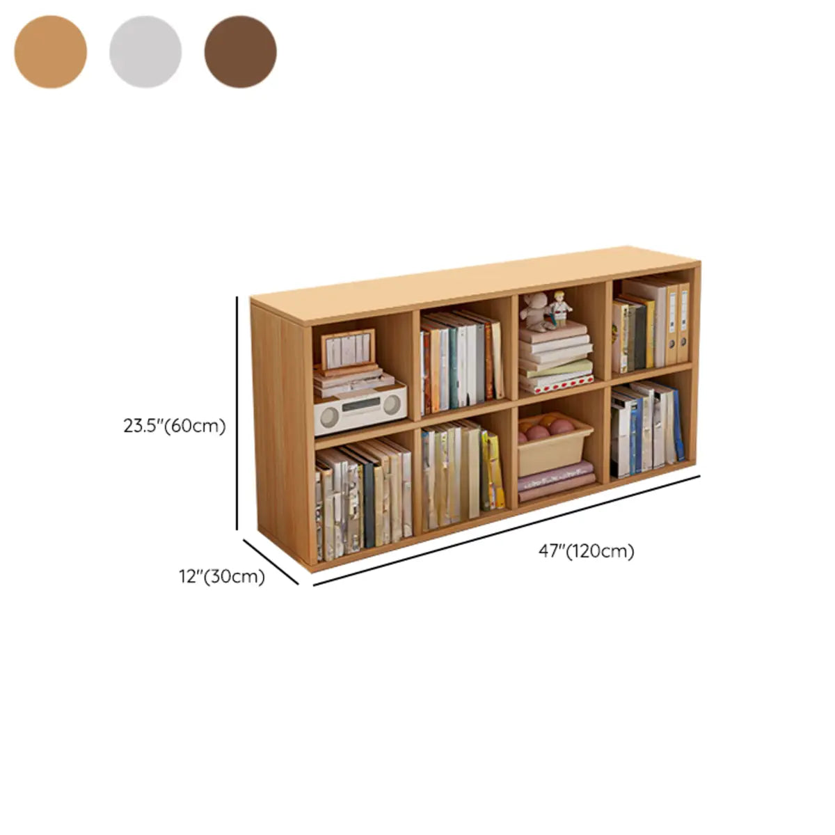 Wood Vertical Wide Closed-Back Bookcase — Oak