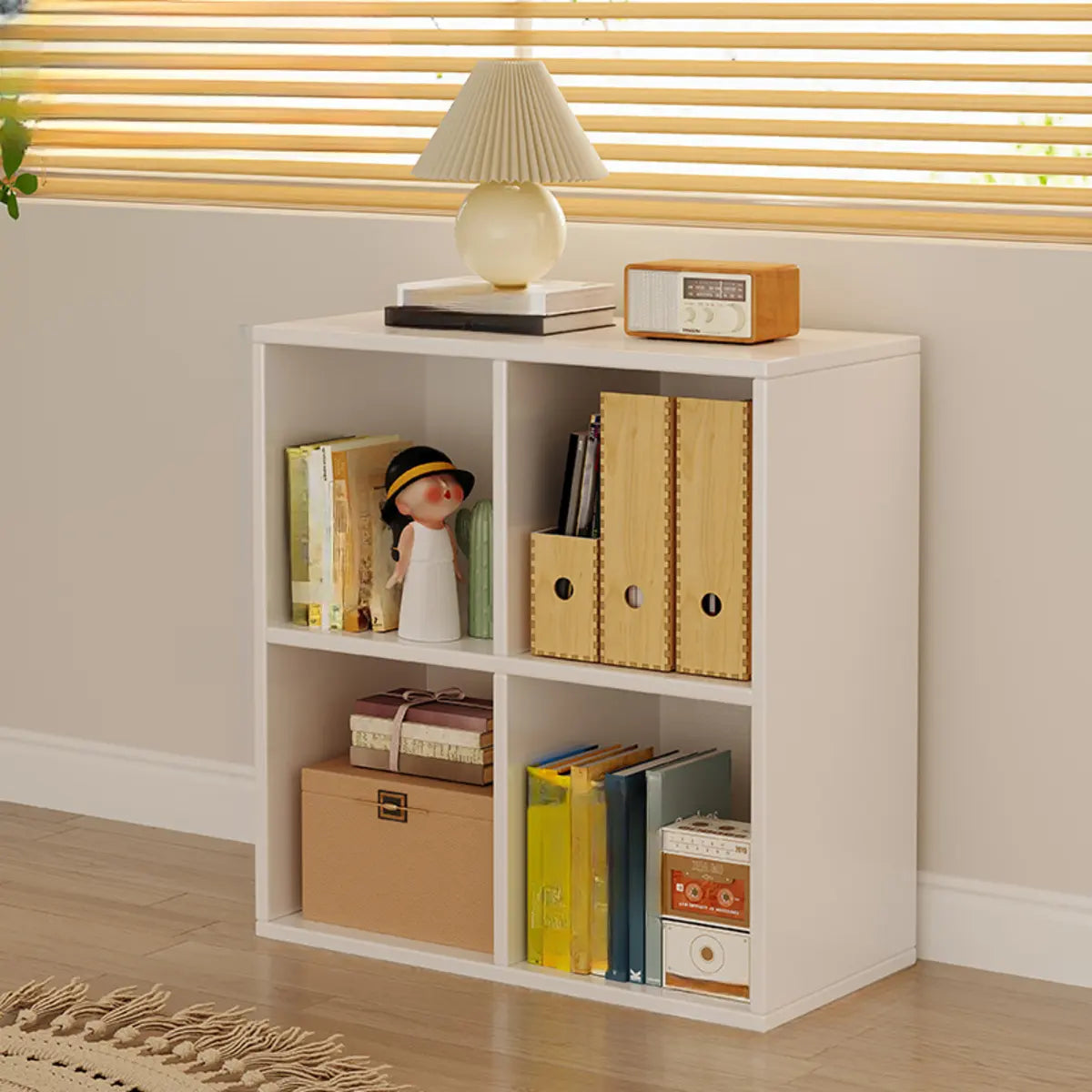 Wood Vertical Wide Closed-Back Bookcase — White