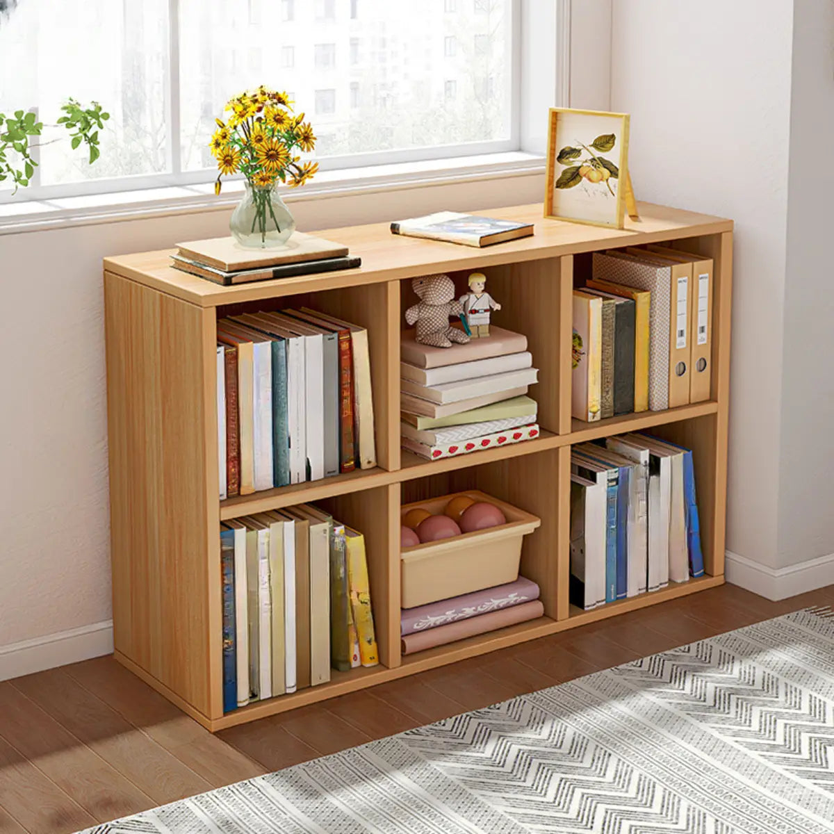 Wood Vertical Wide Closed-Back Bookcase — White