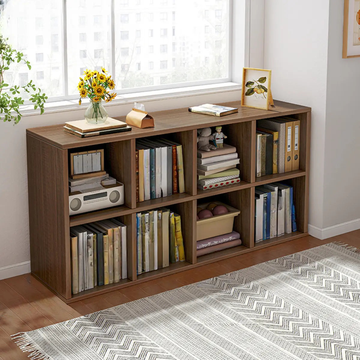 Wood Vertical Wide Closed-Back Bookcase — White