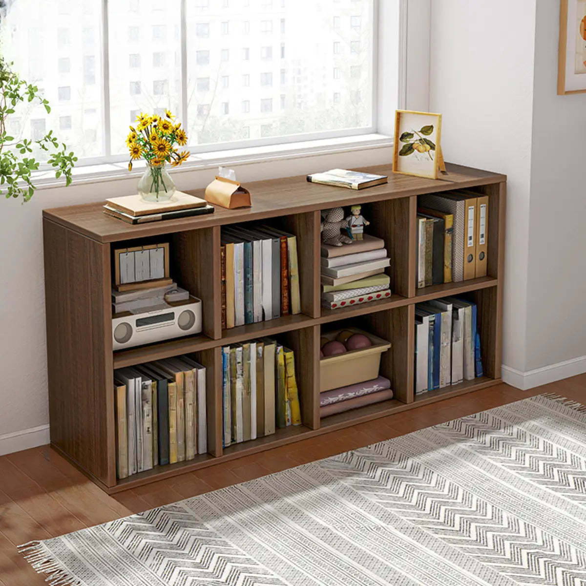 Wood Vertical Wide Closed-Back Bookcase — White