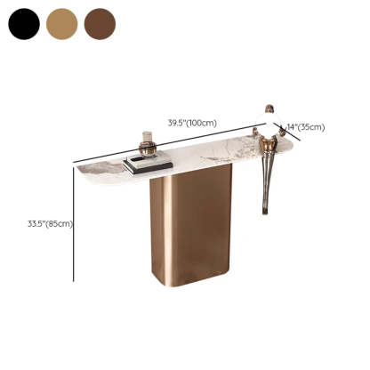 Half-Circle Pedestal Stone Console Table — Gold